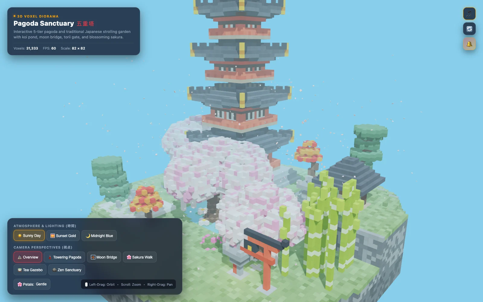 Gemini 3.8 Flash High: Voxel Pagoda front view.