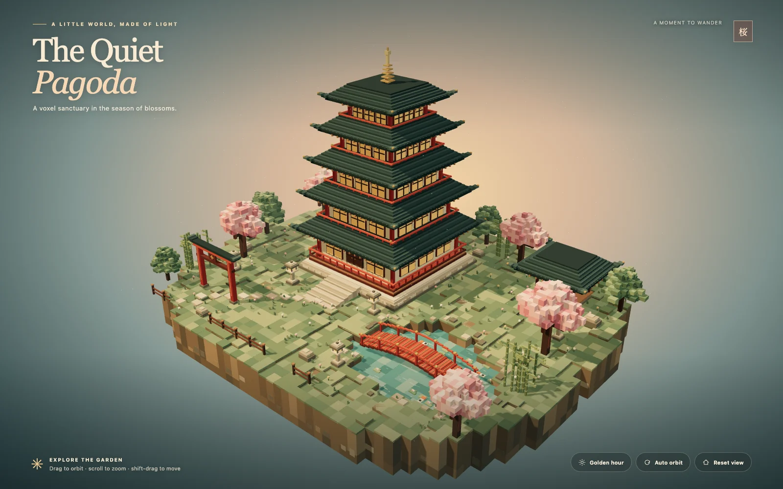 GPT-6.1 Terra Max: original Voxel Pagoda front view.
